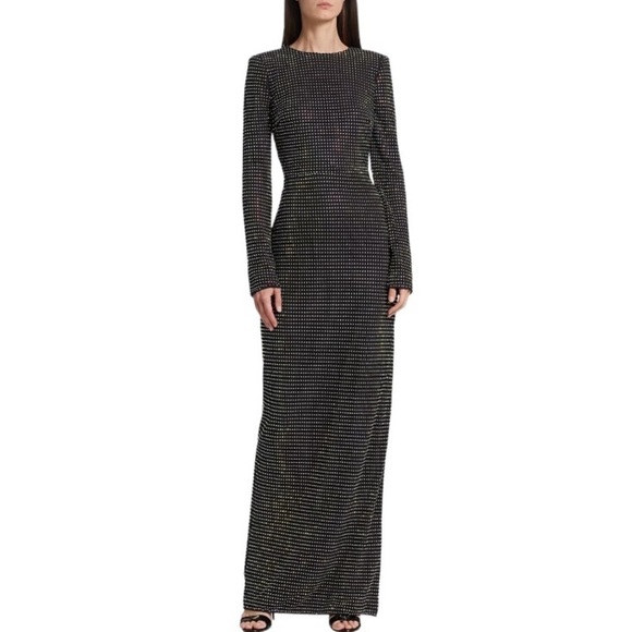 Monique Lhuillier Lorelei Crystal Net Gown Black Size 10 NEW - Picture 1 of 16